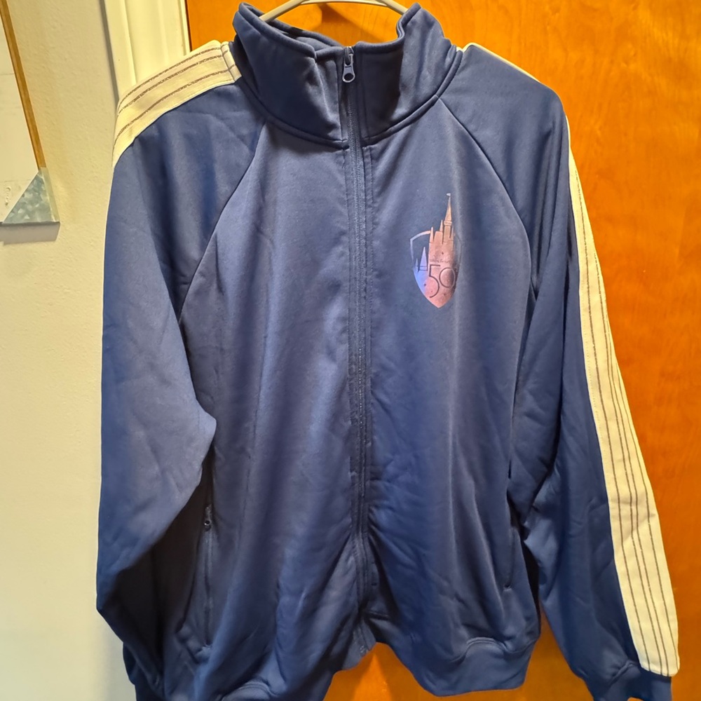 Walt Disney World  Navy Blue Track Jacket with White and Pink Glitter Stripe